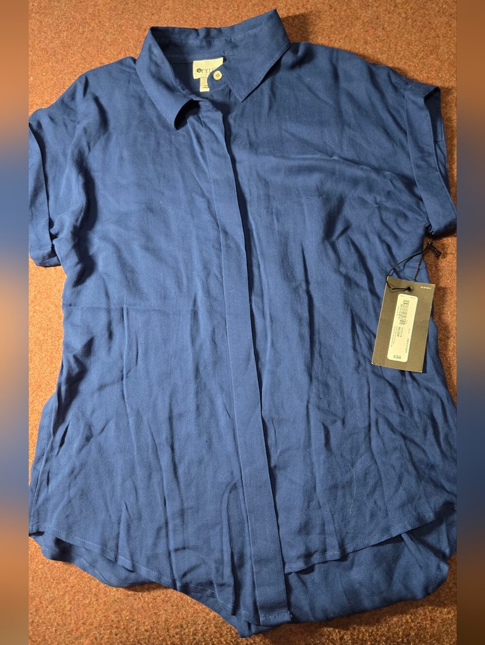 New! Stylus Blue Blouse With Hidden Butrons Size Medium